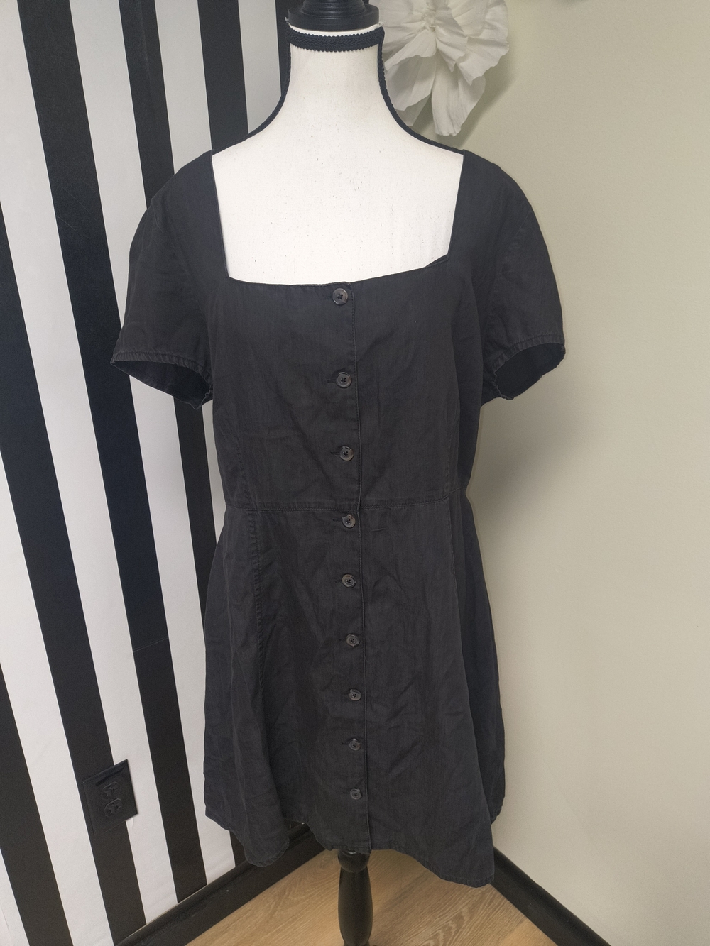 ASOS Curve Black Button-Front Square Neck Mini Dress - Picture 2 of 4
